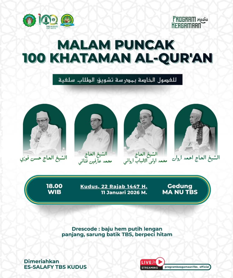 Malam Puncak 100 Kataman Al-Qur’an Program Keagamaan MA NU TBS Kudus Berlangsung Khidmat